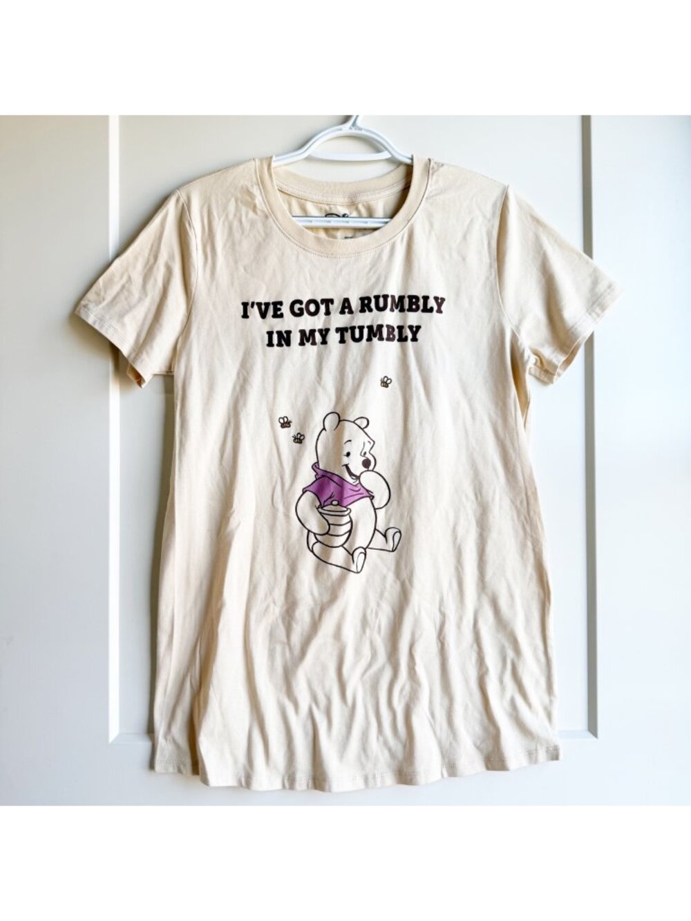 Disney Winnie The Pooh Beige Graphic T-Shirt Ive Got A Rumbly In My Tumbly Large
